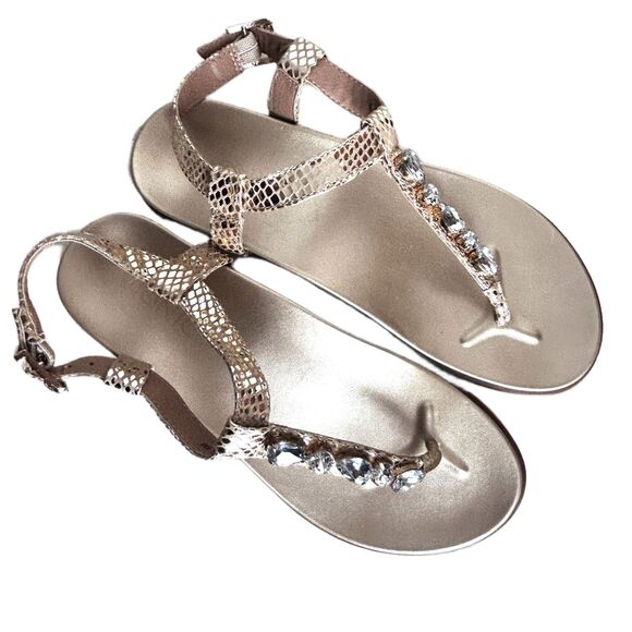 Vionic Shoes Womens 6.5 Gold Textured Leather Footbed Sandals Rhinestones - Picture 5 of 9